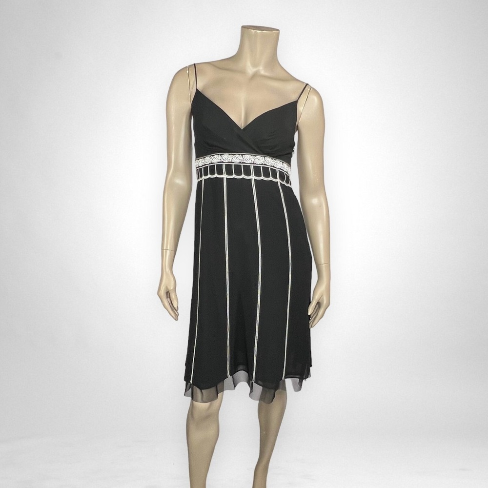 Ann Taylor LOFT Embroidered Spaghetti‎ Strap Dress 4 Petite Art Deco